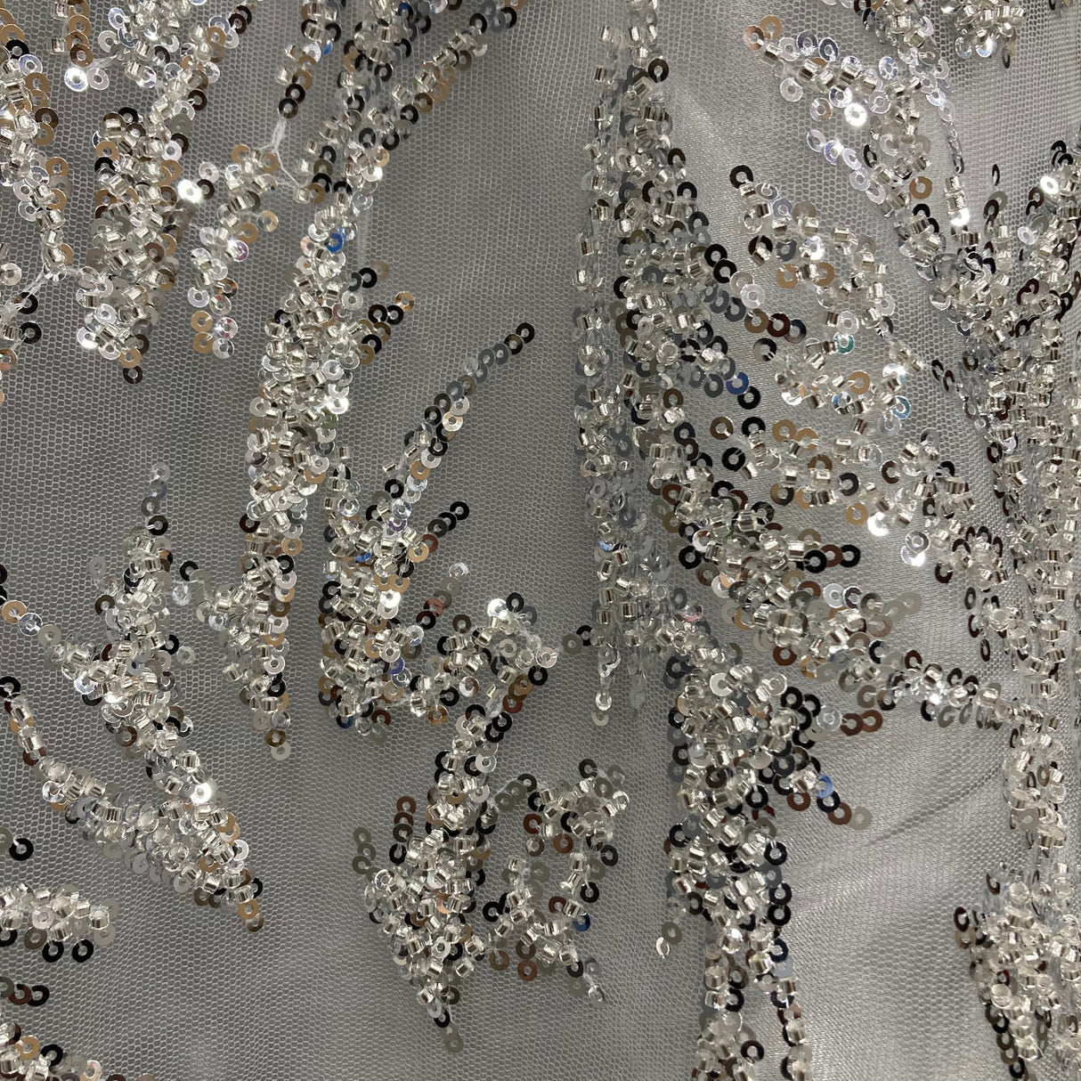 Beaded Lace Fabric on Polyester Net Mesh 54"