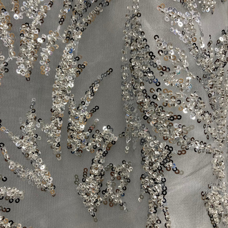 Beaded Lace Fabric on Polyester Net Mesh 54"