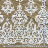 1 Yard Exquisite Corded Bridal Lace Fabric Embroidered on 100% Polyester Net Mesh White