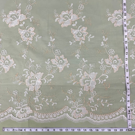 1 Yard Embroidered Lace Fabric on Polyester Net Mesh Ivory Silver for Bridal and Evening Gowns – 51"