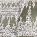 Corded Bridal Lace Fabric - Embroidered On 100% Polyester Net Mesh, 52" Width, White, Ivory, Gold, Silver, Rose Gold (1 Yard)