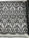 Heart Sequin Damask Polyester Fabric - Heart Damask, Iridescent Sequins, 54" Width (1 Yard)