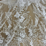 1 Yard Beaded Lace Fabric Embroidered on 100% Polyester Net Mesh, Elegant Embroidery Lace Material