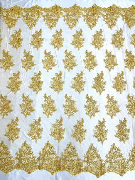 Camila Embroider Floral Damask Lace Fabric - Floral Damask, 54" Width (1 Yard)