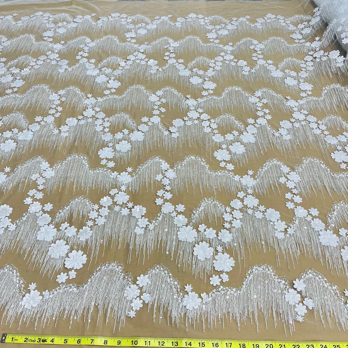 Beaded 3D Floral Lace Fabric