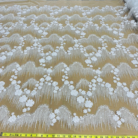 Beaded 3D Floral Lace Fabric