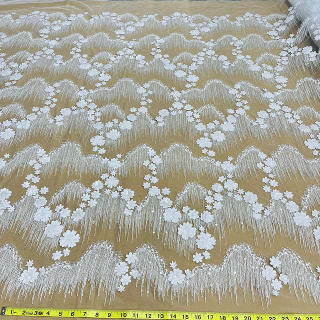 Beaded 3D Floral Lace Fabric