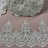 Beaded Corded Lace Trimming 100 Percent Polyester Organza Fabric - Embroidered, 6" Width (1 Yard)