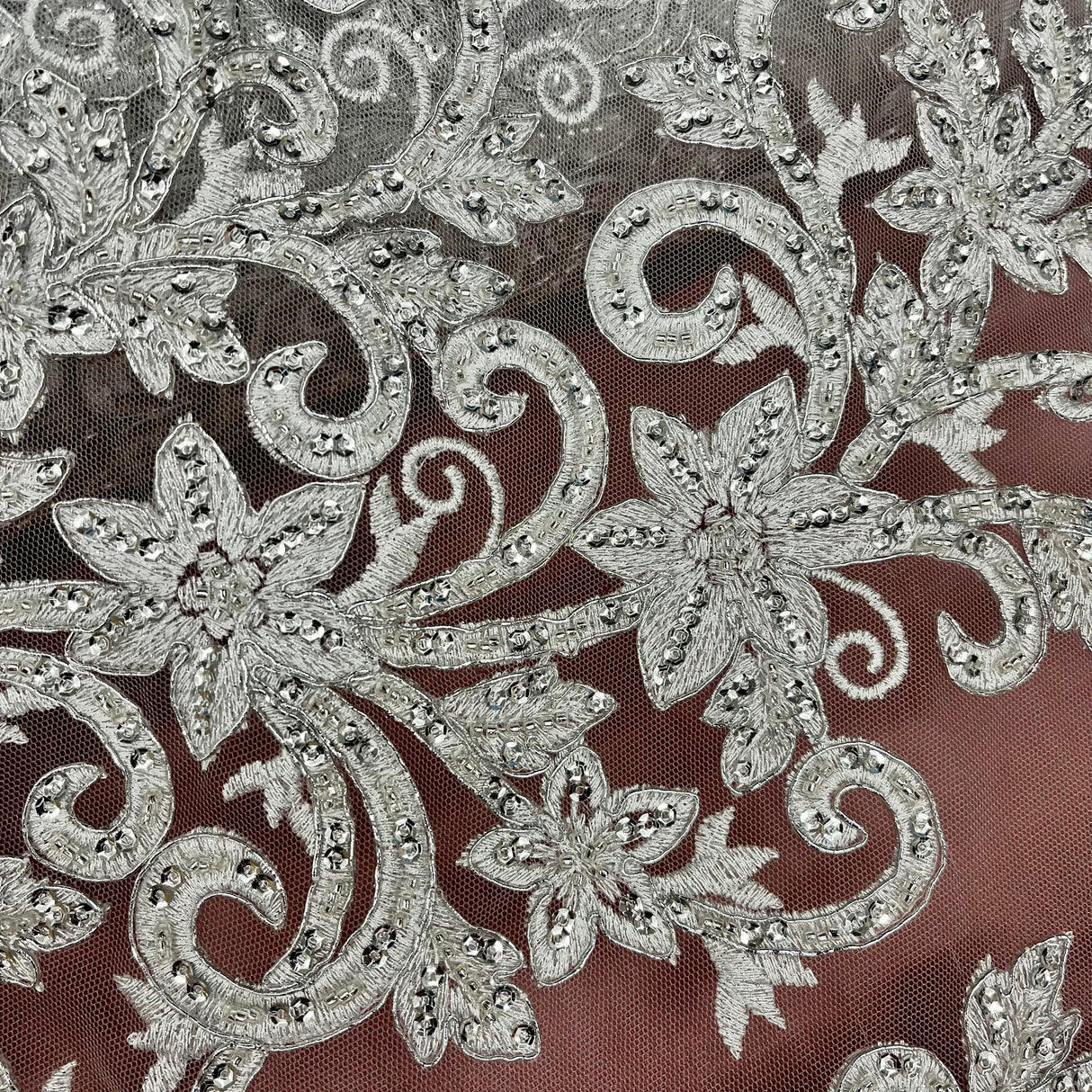 Beaded Corded Bridal Lace Fabric 51"