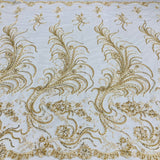 1 Yard Luxurious Beaded and Corded Bridal Lace Fabric Embroidered on 100% Polyester Net Mesh White