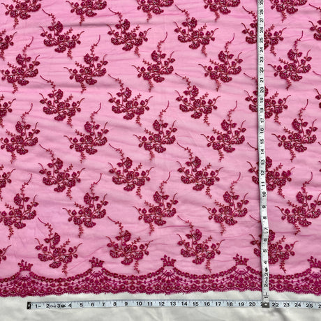 Beaded Sequined Lace Fabric on Polyester Net Mesh