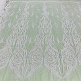 Beaded & Corded Bridal Lace Fabric - Embroidered 100 Percent Polyester Net Mesh, Ivory, Antique Silver, Gold, Silver, White, 58" Width (1 Yard)