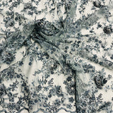1 Yard Beaded Rhinestone 3D Floral Lace Fabric Embroidered 100 Percent Polyester Net Mesh 50 inch Width