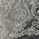 1 Yard Beaded & Sequined Lace Fabric, Ivory, Silver, and Blush