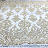 1 Yard Corded Bridal Lace Fabric Embroidered on 100 Percent Polyester Net Mesh Gold