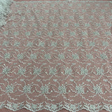 1 Yard Beaded Corded Bridal Lace Fabric Embroidered on 100 Percent Polyester Net Mesh Gold