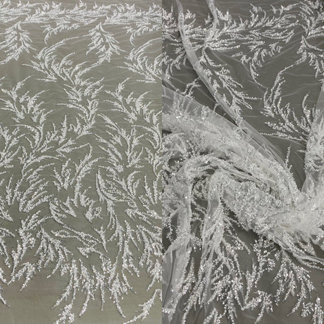 1 Yard Beaded Lace Fabric Embroidered on 100% Polyester Net Mesh