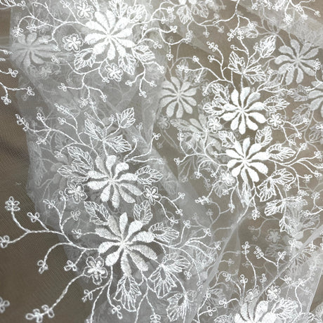 Floral Lace Fabric Embroidered On 100 Percent Polyester Net Mesh - Floral Embroidered Lace, Assorted Colors, 52" Width (1 Yard)