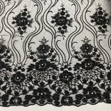 1 Yard Beaded Lace Fabric Embroidered on Polyester Net Mesh 51 inch Width