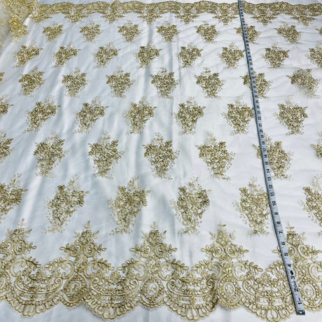 Corded Bridal Lace Fabric Embroidered Mesh