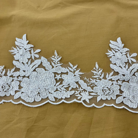 Beaded Corded Floral Lace Trim 6.5"