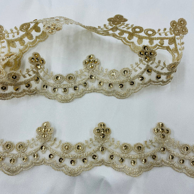 Beaded Lace Trimming 100% Polyester Net Mesh 2"