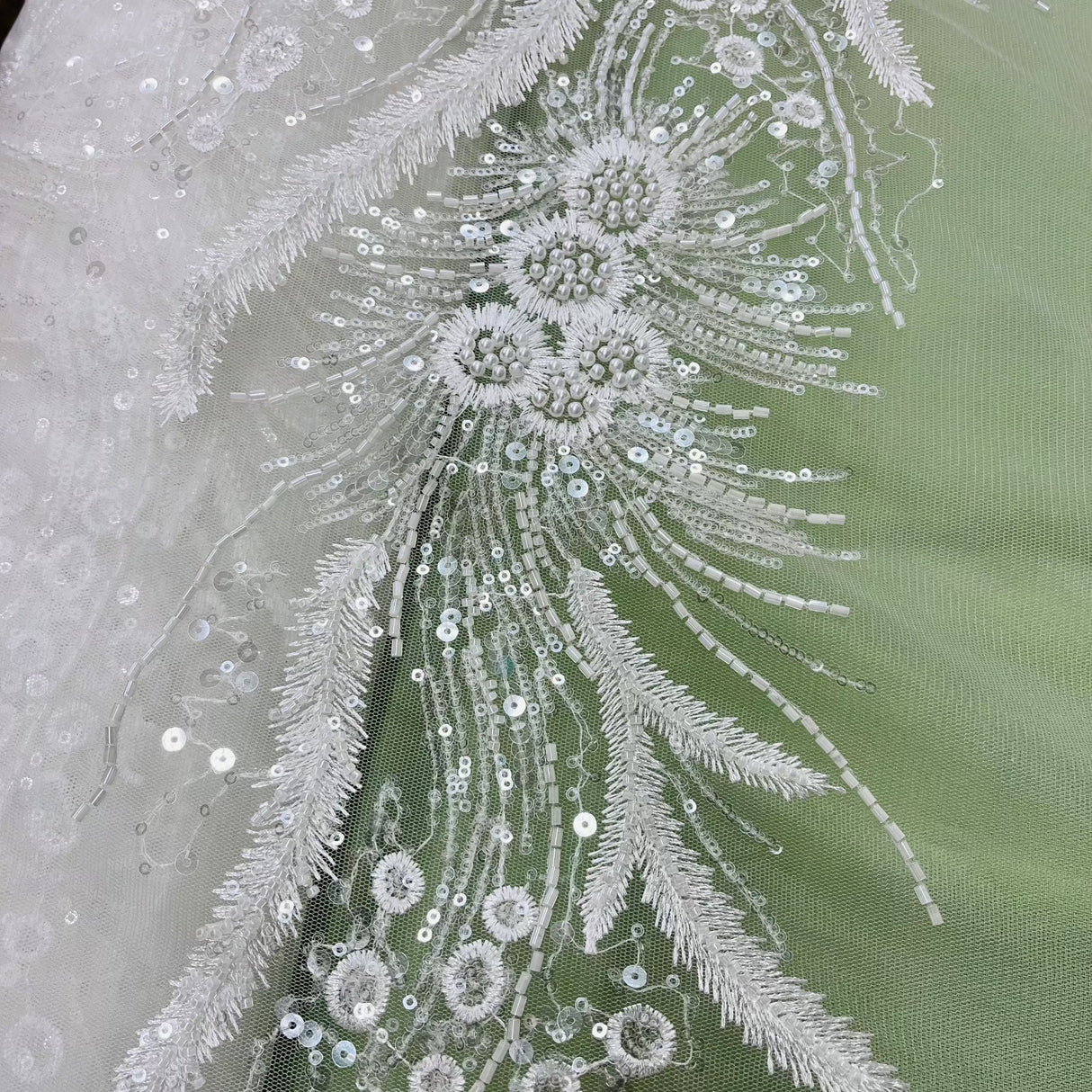 Beaded Embroidered Lace Fabric