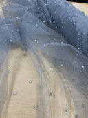 Glitter Mesh Fabric with Scattered Pearls