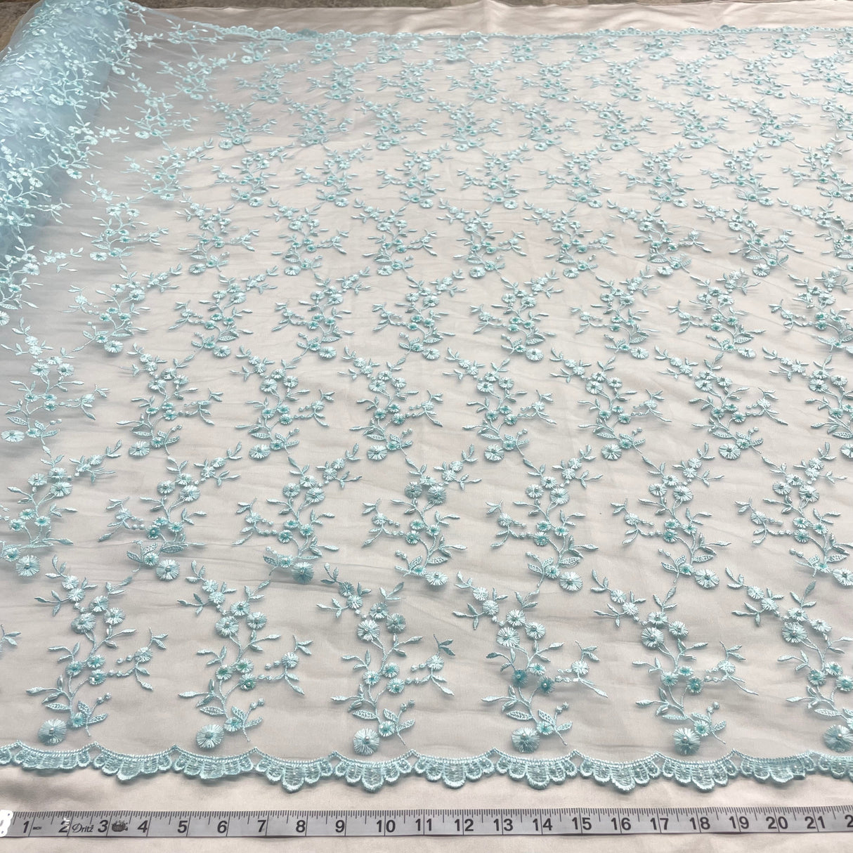 Beaded Lace Fabric on Polyester Net Mesh