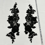 1 Pair 20" x 5.5" Beaded & Corded Floral Lace Applique on 100% Polyester Mesh