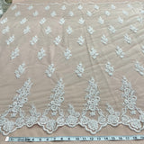 1 Yard Ivory Beaded and Corded Bridal Lace Fabric Embroidered on Polyester Net Mesh 54 Inch Width