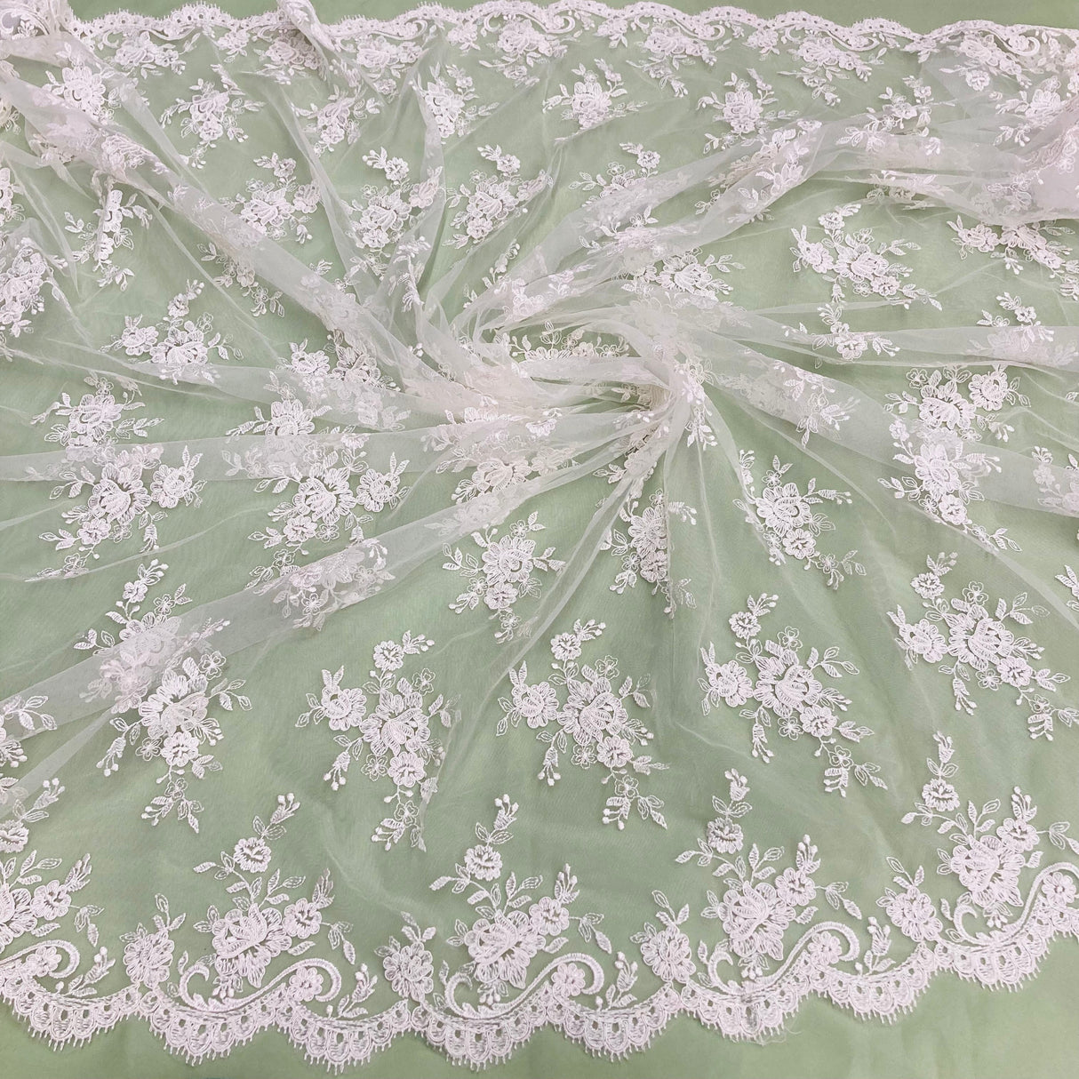 Corded Bridal Lace Fabric on Polyester Net Mesh