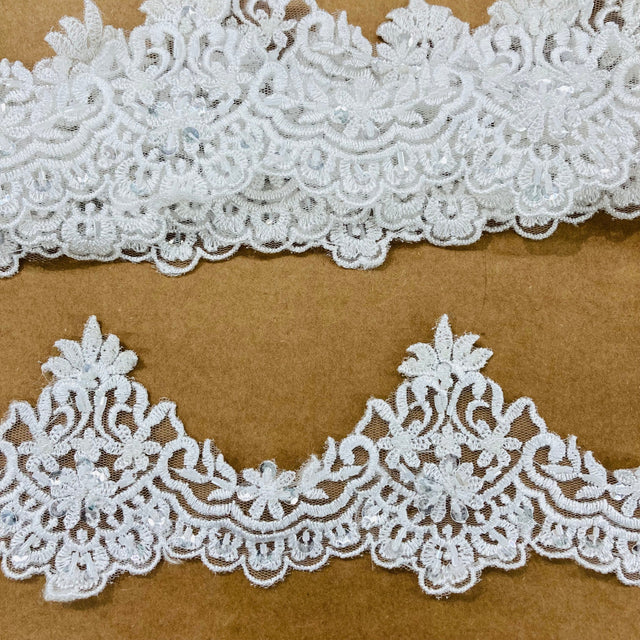 Beaded Lace Trimming 100% Polyester Net Mesh 3"