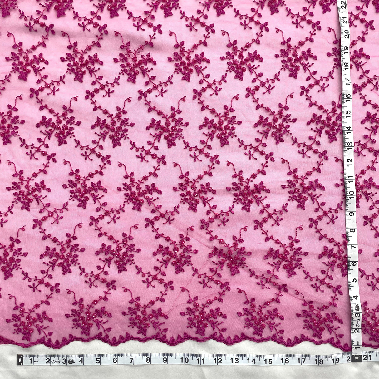 Beaded Lace Fabric on Polyester Net Mesh