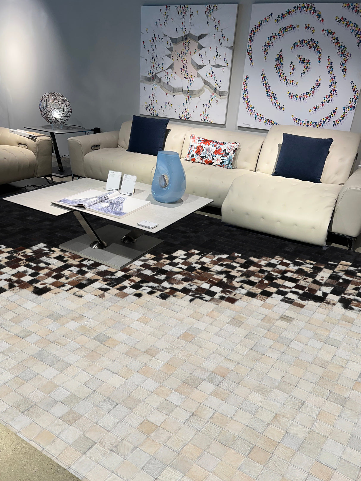 Tikkul Black And White Patchwork Cowhide Leather Fabric - Black/White, Earth-Tone Checkers, 5' X 7' (1 Unit)
