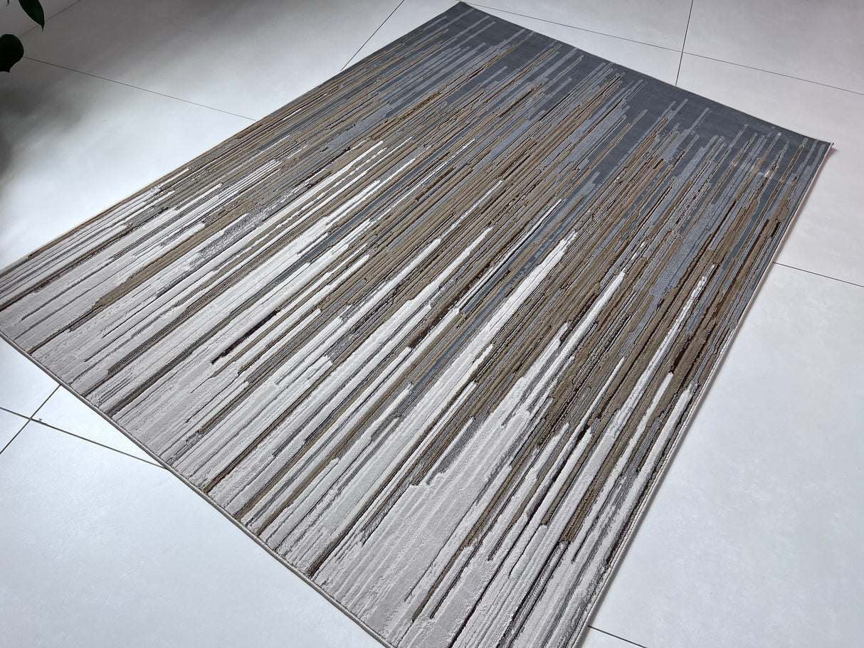 Maximus 241 Polyester Viscose Blend Fabric - Silver With Gold Geometric Design, Color-Changing Flat Weave (1 Rug)