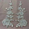 Beaded Corded Floral Lace Applique Embroidered 100 Percent Polyester Net Mesh Fabric - White, Ivory, Ivory With Silver Cording, White With Silver Cording, Black, 13" X 3.5" (1 Pair)