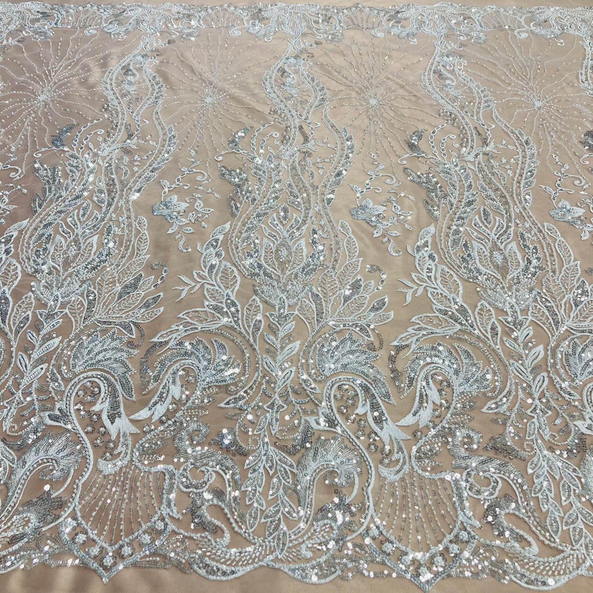 Beaded Lace Fabric on Polyester Net Mesh 51"