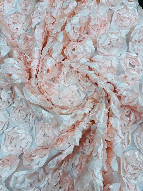 3D Roses On A Mesh Fabric - 54" Width, Color Options (1 Yard)