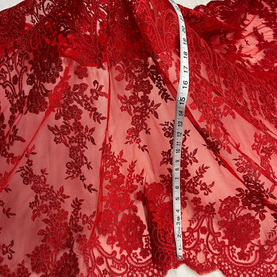 1 Yard Corded Bridal Lace Fabric Embroidered on Polyester Net Mesh