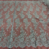 1 Yard Beaded Corded Bridal Lace Fabric Embroidered 100 Percent Polyester Net Mesh 53 inch Width