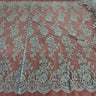 1 Yard Beaded Corded Bridal Lace Fabric Embroidered 100 Percent Polyester Net Mesh 53 inch Width