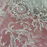 1 Yard Beaded Lace Fabric Embroidered on 100% Polyester Net Mesh Ivory