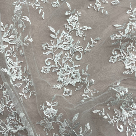 Corded Floral Lace Fabric - Scalloped Edges, 53" Width (1 Yard)