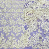1 Yard Corded Bridal Lace Fabric Embroidered on 100% Polyester Net Mesh – 51"