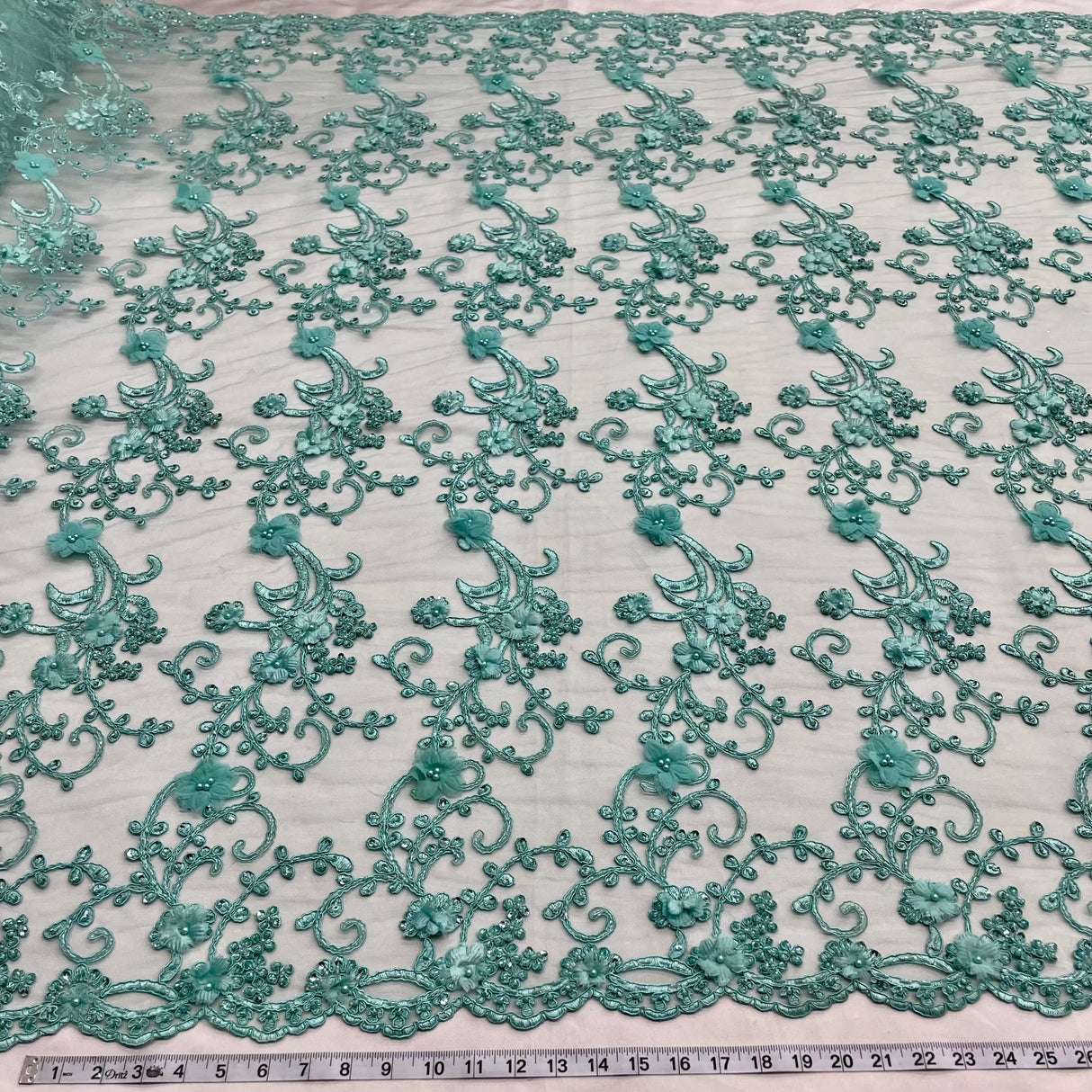 Beaded 3D Floral Lace Mesh