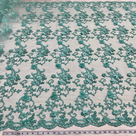 Beaded 3D Floral Lace Mesh