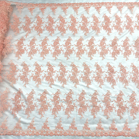 1 Yard Silver Corded Bridal Lace Fabric Embroidered on Polyester Net Mesh for Wedding and Evening Gowns – 54"