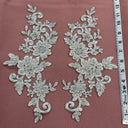 Beaded Corded Floral Lace Applique Embroidered Polyester Net Mesh Fabric - Floral Applique, 12.5" X 5" (1 Pair)
