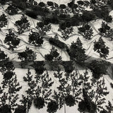 1 Yard Silver Beaded 3D Floral Lace Fabric Embroidered on Polyester Net Mesh Couture 52 Inch Width